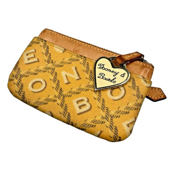 Dooney & Bourke Accessories - Dooney & Bourke Signature Yellow DB Coin Purse Card Holder Keychain GUC